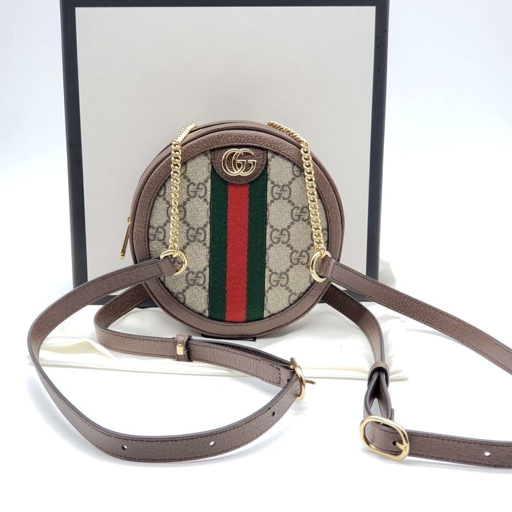 Authentic Gucci Ophidia Round Mini Crossbody Bag NEW | GG Supreme Canvas Web Bag